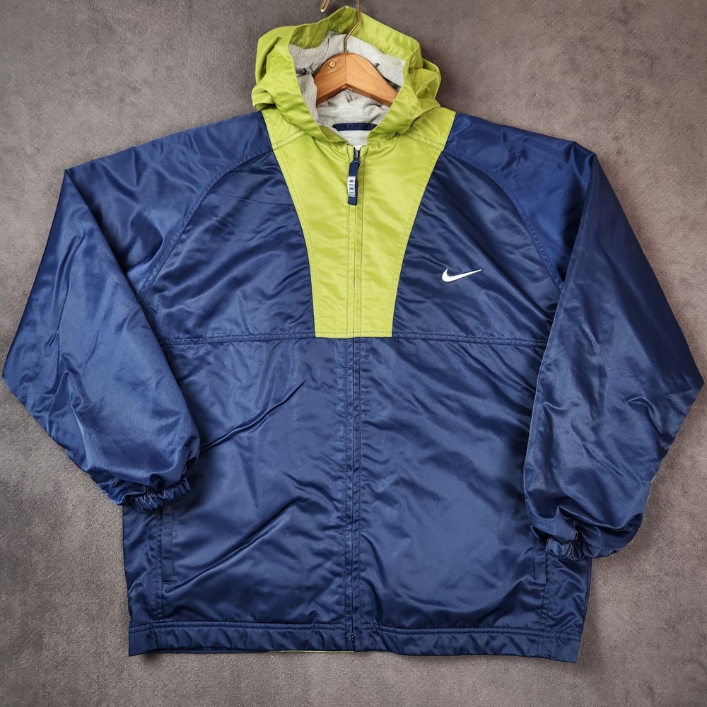Nike Hooded Windbreaker Jacket Boys XL(18-20) Blue Green Full Zip‎ Lined Kids